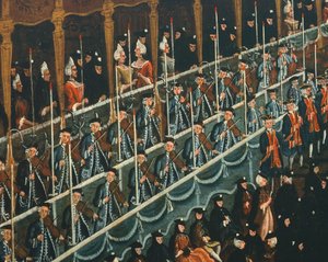 Lunch at San Beneto Theatre Offered by the Doge in Honor of the Princes of the North, Venice (detail) by Gabriele Bella