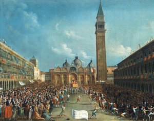 The Doge being carried triumphantly and scattering money in Piazza San Marco by Gabriele Bella