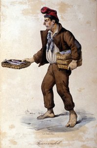 Small trades of Naples: the seller of fish (fishmonger). Lithograph by F. Dura by Gaetano Dura