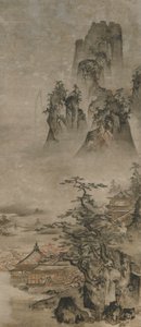 Landscape: Mountains, Stream and Houses, Muromachi Period, Early 16th Century by Gakuo Zokyu