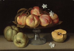 Peaches in a Glass Bowl, Apples and Jasmine Flowers by Galizia Fede