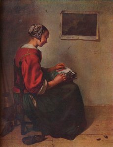 The Lace Maker by Gaspar Netscher