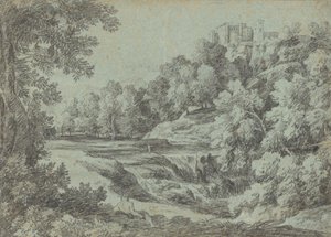 Italian Landscape with Fortifications and a Waterfall by Gaspard Dughet
