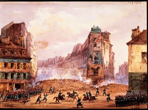 Scene from 1848 Revolution, Culture Sainte Catherine Street barricade in February, by Gobaut, France by Gaspard Gobaut