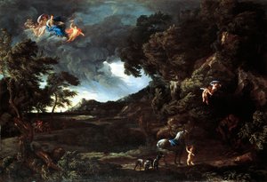 Landscape with the Union of Dido and Aeneas, c.1664-48 by Gaspard Poussin and Maratta or Maratti Carlo Dughet