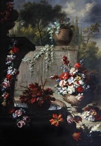 Still life of flowers in ornamental vases