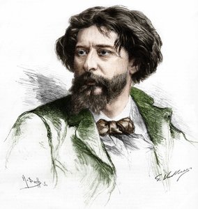 Portrait of Alphonse Daudet (1840-1897), French writer. Engraving by A. Pochy after Gaston Vuillier, late 19th century by Gaston (after) Vuillier