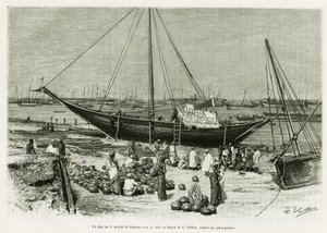 A tepe on the Zanzibar market (Tanzania). Engraving by G.Vuillier, to illustrate the story 