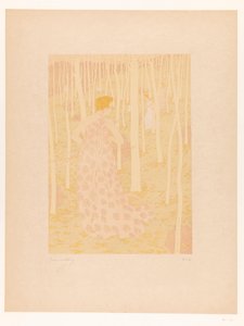 Women Hunting in a Forest by Gaston de Latenay (signed by artist)