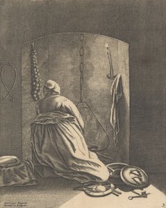 A Woman Cooking, Plate 3 from Five Feminine Occupations, ca. 1640-57 by Geertruydt Roghman