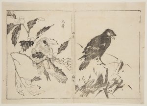 Two pieces depicting birds and flowers