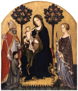 Enthroned Mary with Child, Saint Nicholas of Bari, Saint Catherine of Alexandria, and a Donor by Gentile da Fabriano