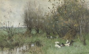 Ducks by a Willow Grove by Geo Poggenbeek