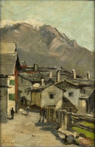 Houses Along a Road Near a Mountain by Geo Poggenbeek