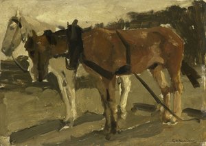A Brown and a White Horse in Scheveningen by Georg-Hendrik Breitner