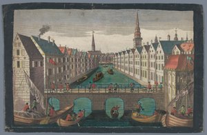 View of the Nikolaifleet Opposite the St. Nicholas Church in Hamburg by Georg Balthasar Probst (possibly)
