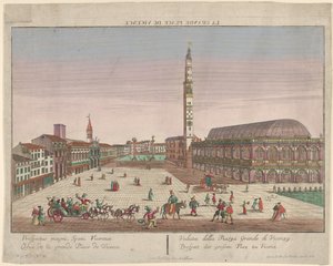 View of the Piazza dei Signori of Vicenza with Horse-Drawn Carriages and Figures...