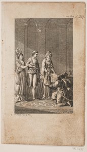 Illustration with a Young Couple with an Oriental and Three Kneeling Turkish Soldiers by Georg Christian Schule