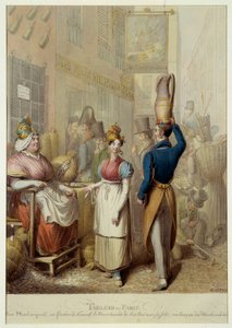 Tableau de Paris: Rue Montorgueil and Cafe Restaurant Le Rocher de Cancale by Georg Emanuel Opitz