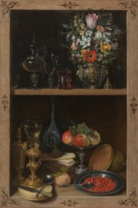 Cupboard with Fruit and Flowers by Georg Flegel