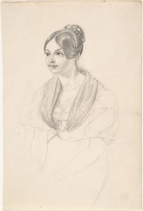 Portrait of a Young Woman; verso: Sketch of a Young Woman with her Hands Resting on a Table by Georg Friedrich Kersting