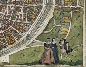 Civitatis Orbis Terrarum (Theatrum orbis terrarum). 1572-1617. Paris (1572). Left lower detail. Volume I. Etching. SPAIN. CASTILE AND LEON. Salamanca. Salamanca University
