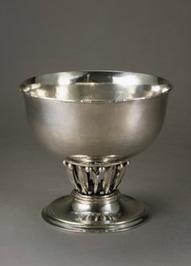 Hammered and chiseled silver fruit bowl by Georg Jensen