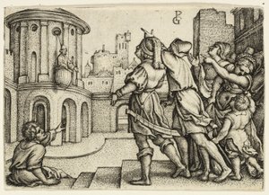 Virgil the Magician Hanging in the Basket by Georg Pencz