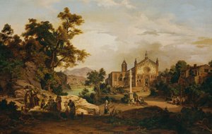 Italian Landscape with Pilgrims by Georg Petzolt