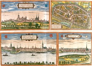 Cleves, Duisburg, Emmerich, Genappe, Germany, Belgium by Georg and Hogenberg Franz (1535 90) Braun