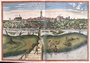 Enns, Austria (engraving) by Georg Braun and Hogenberg Franz