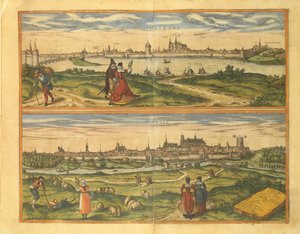 Map of Orleans and Bourges from Civitates Orbis Terrarum by Georg Braun