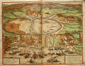 Map of Tunis, Tunisia, from Civitates Orbis Terrarum, engraving