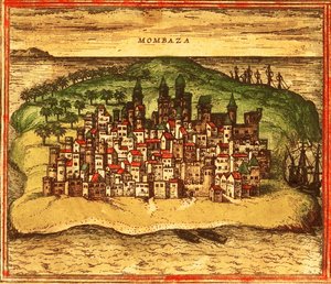 Mombasa, Kenya, Africa by Georg and Hogenberg Franz (1535 90) Braun
