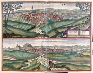 Louny and Slany (Bohemia), Czech Republic by Georg Braun and Hogenberg Franz
