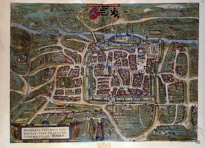 Map of the German City of Weimar. Engraving from the Atlas of 