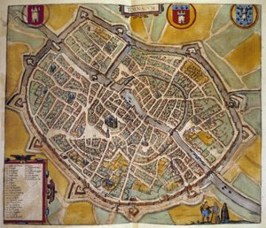 Map of the city of Tours in France. Engraving from the Atlas of 