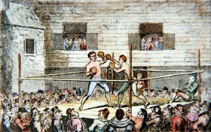 A sparring match at the fives court, London, from a print published in 1812 by George (after) Cruikshank