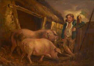 Tending the Prize Pigs by George (follower of) Morland