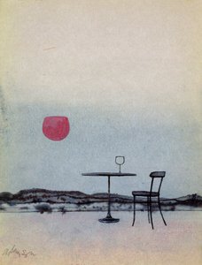 Displaced Red Wine from Glass on Outside Table Becomes the Setting Sun by George Adamson