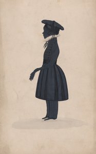 Silhouette of an unknown young boy, full length to the left