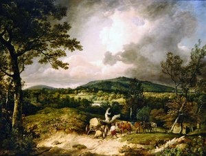 The Wood Gatherers with a View of Siddon Hill, Highclere Park in the Distance by George Arnald