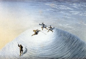 The Ascent of Mont Blanc by Albert Smith in 1851 (colored engraving)