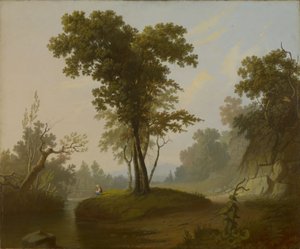 Landscape with Fisherman by George Caleb Bingham