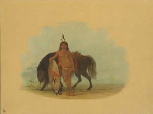 A Cheyenne Warrior Resting His Horse by George Catlin
