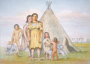 A Comanche family outside their teepee