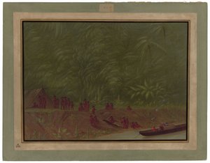 A Mura Encampment - Boat Sketch by George Catlin