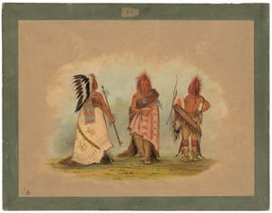 A Pawnee Chief with Two Warriors by George Catlin