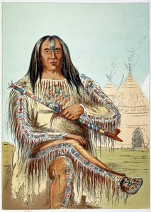 American Indians: Portrait of a leader of the Blackfoot tribe (Blackfeet) age about 50. Illustration by George Catlin