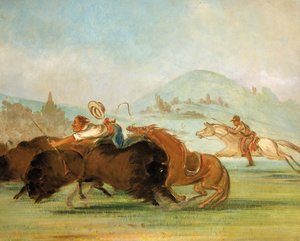 Batiste and I Running Buffalo, Mouth of the Yellowstone by George Catlin